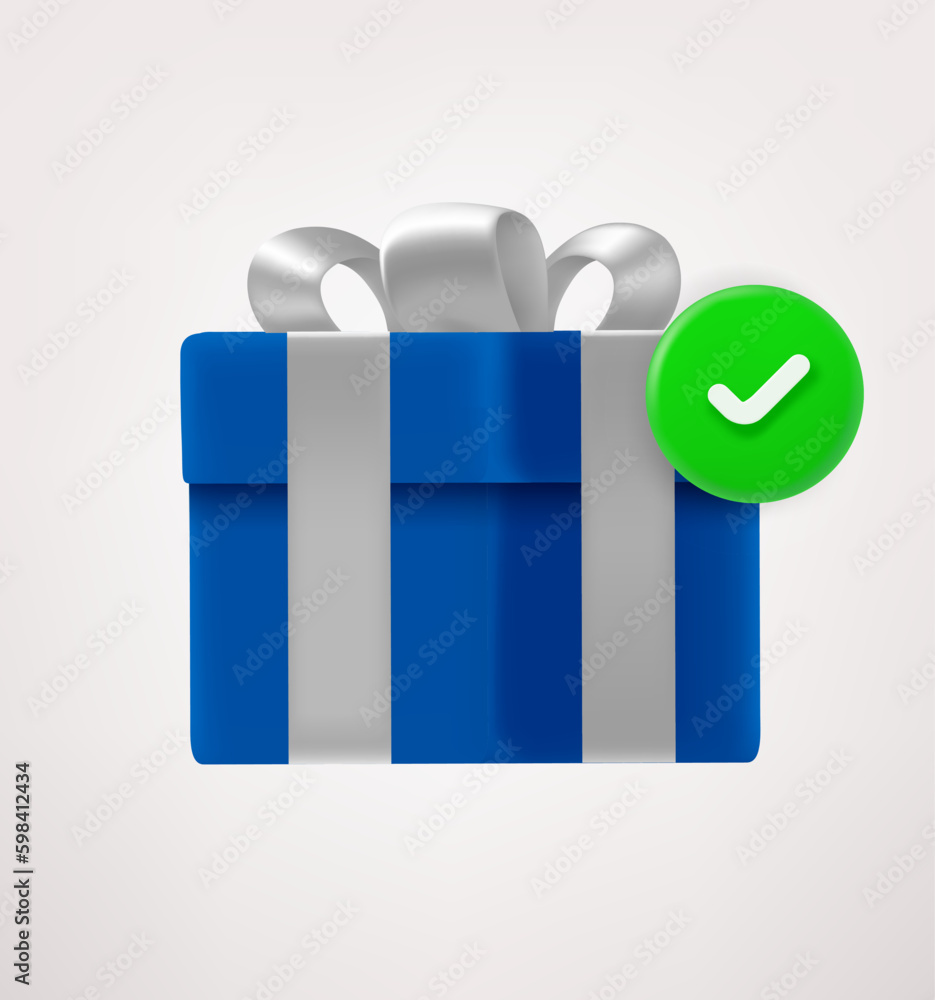 Poster black box with green checkmark. 3d vector icon