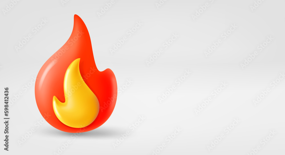 Poster hot red flame. 3d vector banner with copy space