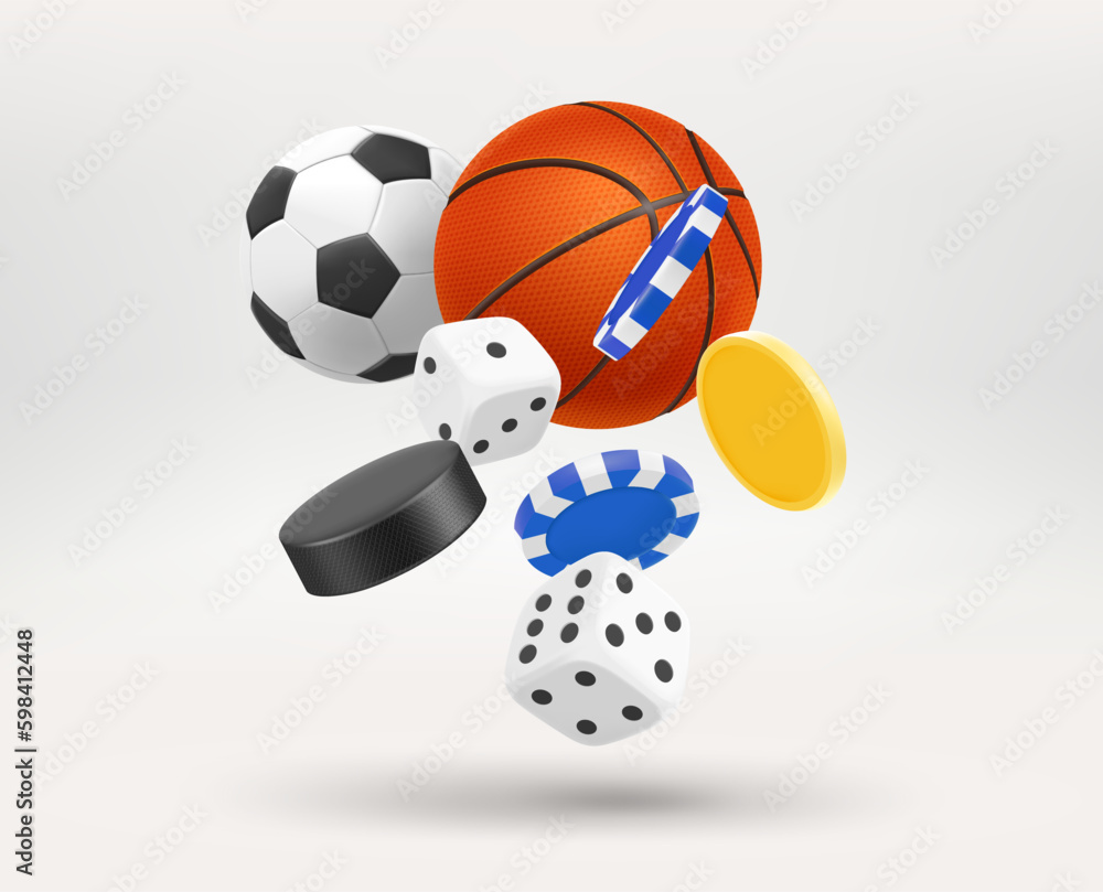Aufkleber gambling concept with different game elements. 3d vector illustration