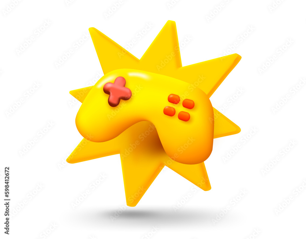 Poster Gamepad with explosion effect. 3d vector mobile application icon with notification