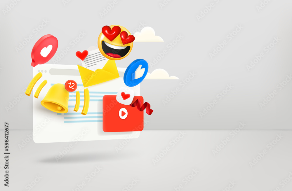 Poster social media messeging concept. 3d vector banner with copy space