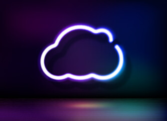 Neon glowing cloud icon. 3d vector illustration


