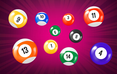 Flying billiard balls. 3d vector illustration