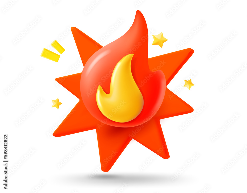 Poster Shining flame effect. 3d vector mobile application icon with notification