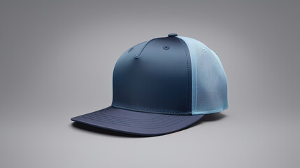 Blue baseball cap on a grey background. Mock up design.