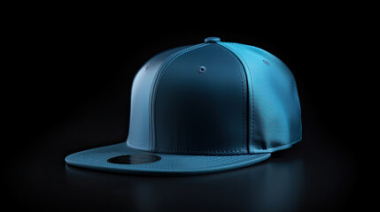 Blue snapback on a black background. Mock up design.