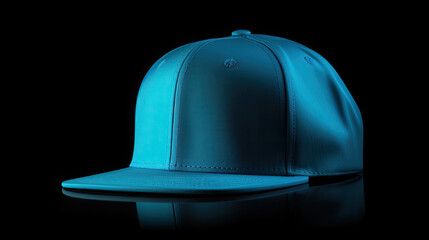 Blue snapback on a black background. Mock up design.