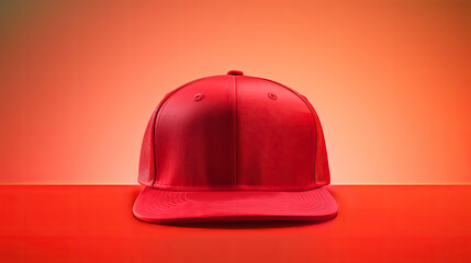 Red snapback on a red background. Mock up design.