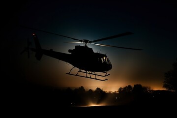 Naklejka na ściany i meble illustration, night helicopter silhouette, ai generative