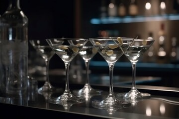 illustration, martini cocktails at the bar, ai generative