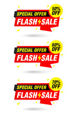 Special offer flash sale origami labels set. Sale 50%, 60%, 70% off discount