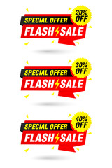 Special offer flash sale origami labels set. Sale 20%, 30%, 40% off discount