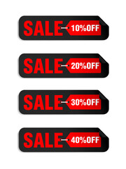 Black long sale stickers set 10%, 20%, 30%, 40% off discount
