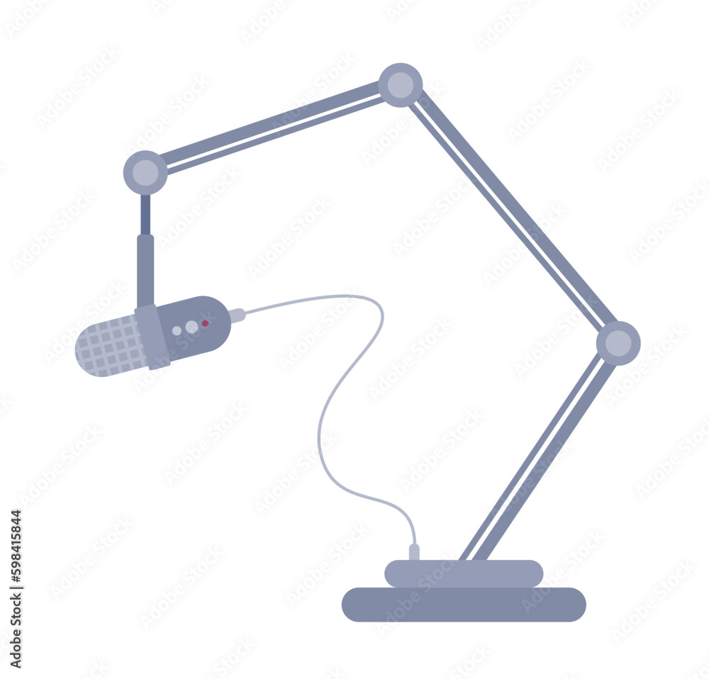 Poster adjustable stand with microphone semi flat color vector object. podcast equipment. editable icon. fu