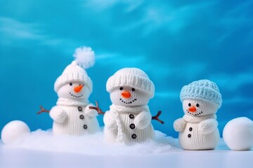 illustration, small knitted snowmen, generative ai