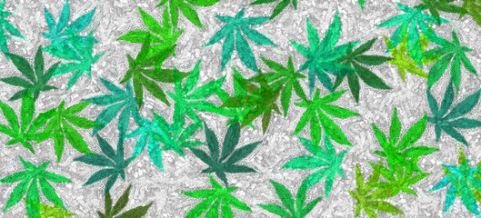 3d illustration marijuana leaves painted on the wall