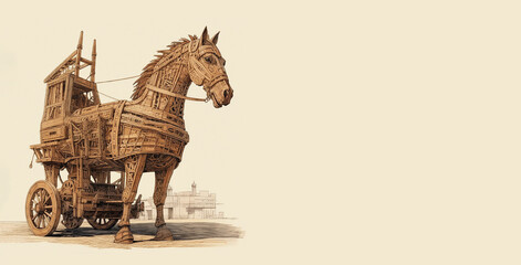 Trojan horse, city of Troy, greek history, trojan war, victory trophy Odysseus, generative AI - obrazy, fototapety, plakaty