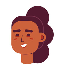 Excited smiling girl with bubble braid ponytail semi flat vector character head. Editable cartoon avatar icon. Face emotion. Colorful spot illustration for web graphic design and animation