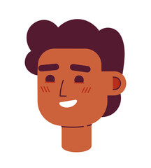 Beaming young guy with fluffy hairstyle semi flat vector character head. Happy student. Editable cartoon avatar icon. Face emotion. Colorful spot illustration for web graphic design and animation