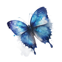 Blue watercolor butterfly. Illustration AI Generative.