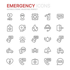 Collection of emergency related outline icons. 48x48 Pixel Perfect. Editable stroke