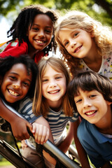 United by laughter, kids of all races come together as best friends, sharing pure joy and innocence. Embracing diversity, their smiles light up the world. Generative AI