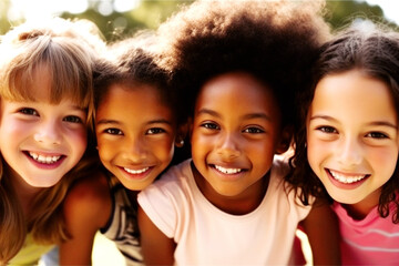 United by laughter, kids of all races come together as best friends, sharing pure joy and innocence. Embracing diversity, their smiles light up the world. Generative AI