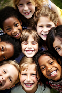 United by laughter, kids of all races come together as best friends, sharing pure joy and innocence. Embracing diversity, their smiles light up the world. Generative AI