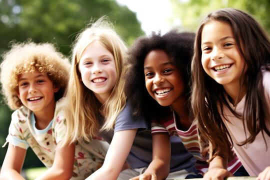 United by laughter, kids of all races come together as best friends, sharing pure joy and innocence. Embracing diversity, their smiles light up the world. Generative AI