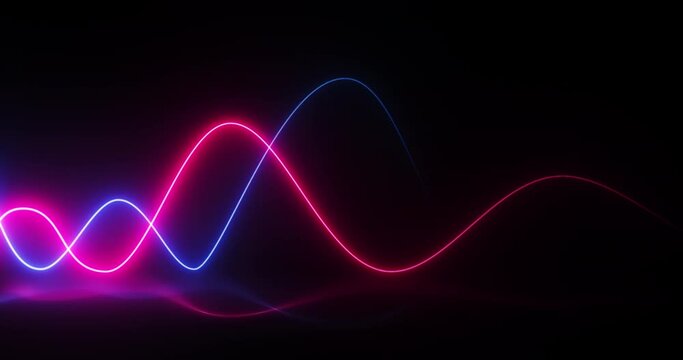 Wave glowing , movement of neon lines of pink and blue color in path, laser curves Flowing, laser show,  luminous lines appear and flicker, 4k animation.