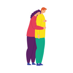 Cartoon Color Characters People Comforting Each Other Concept Flat Design Style. Vector illustration of Girl Hugs A Guy