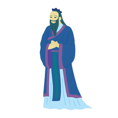 Cartoon Color Character Man Confucius East Asian Philosopher Concept on a Chinese Traditional Confucianism Flat Design Style. Vector illustration