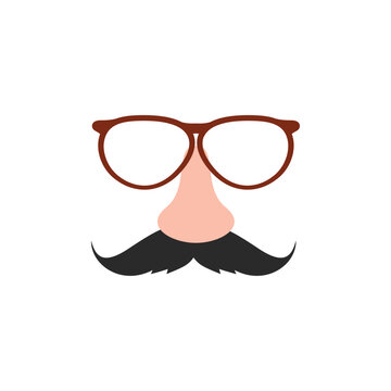 Funny mask with nose, glasses and moustaches, flat vector illustration isolated.