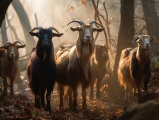 Group of Goat in natural habitat (generative AI)