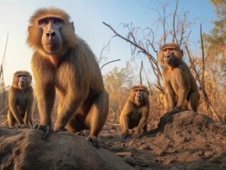Group of Baboon in natural habitat (generative AI)