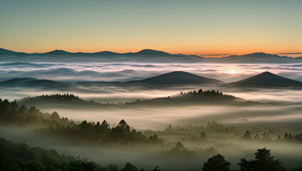 Fototapeta premium The Ethereal Misty Hilltop Landscape Generative AI