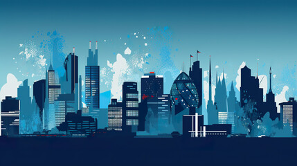 A city skyline with a lot of tall buildings. AI generative. Nostalgic imaginary London skyline