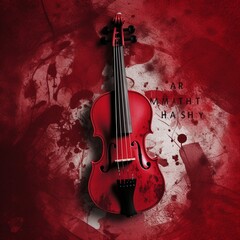 Fototapeta na wymiar A red violin on red background, music festival day. Generative AI, Generative, AI