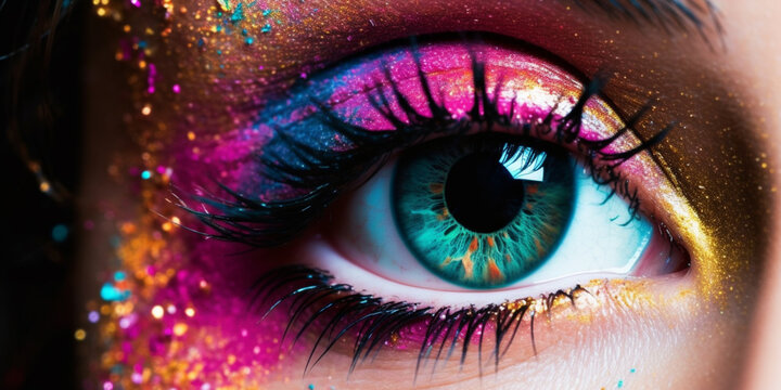 Female eye with colorful make up created with generative ai tools Generative AI