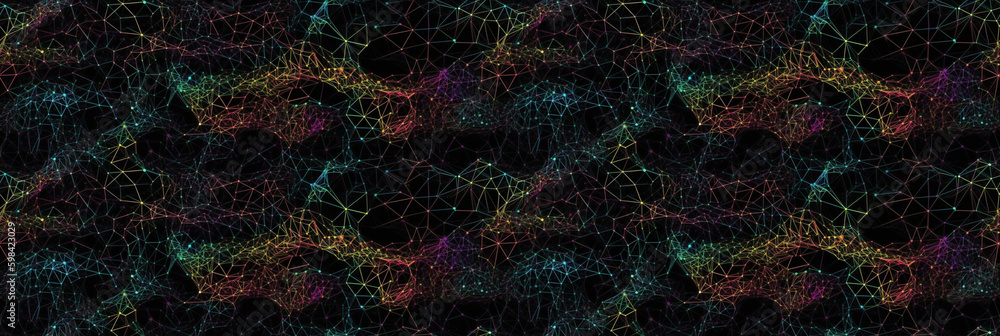 Poster rainbow colored digital data background with social network connection structure of information. dat