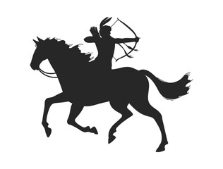 Black silhouette of American Indian on horseback flat style