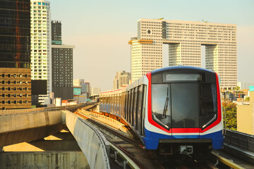 BTS Sky Train is running in downtown of Bangkok.  Sky train is fastest transport mode in Bangkok