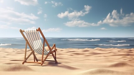 Fototapeta na wymiar Beach chair on beautiful beach. Sunny day on a ocean shore. Travel paradise concept. Generative AI
