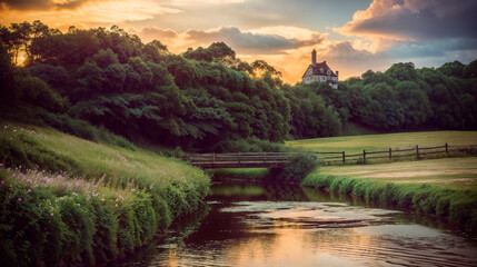 sunset over the river