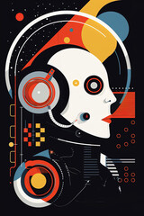 Austronaut, profile in helmet, abstract Bauhaus style background, trendy 20s geometric poster design, AI generative digital art.