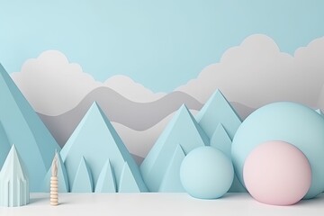 blue and pink mountain landscape with clouds in the sky. Generative AI