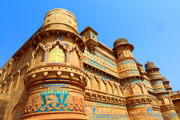 Gwalior Fort commonly known as the Gwaliiyar Qila. The fort has existed at least since the 10th century - obrazy, fototapety, plakaty