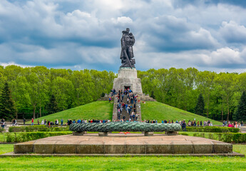 Berlin, Germany - 09 May 2019: People visiting Soviet War Memorial in Treptower park