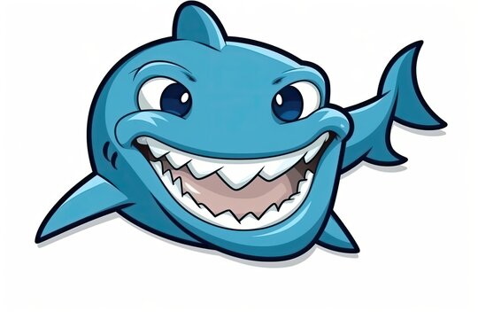 friendly cartoon shark with a big smile. Generative AI