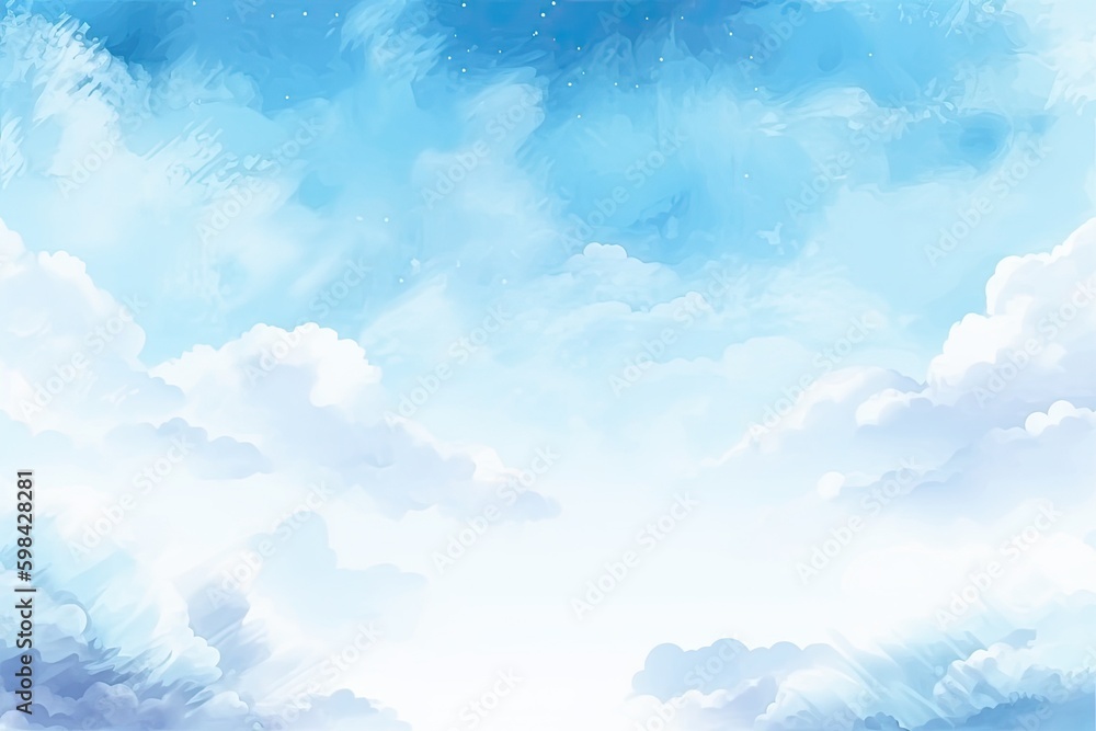 Canvas Prints serene blue sky with fluffy white clouds and twinkling stars. Generative AI